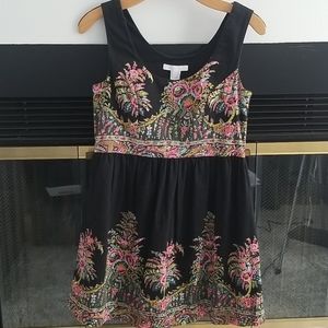 Dress, black with vibrant colorful flowering